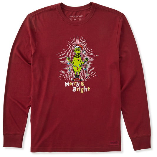 Men's Grinch Merry and Bright Long Sleeve Crusher Tee