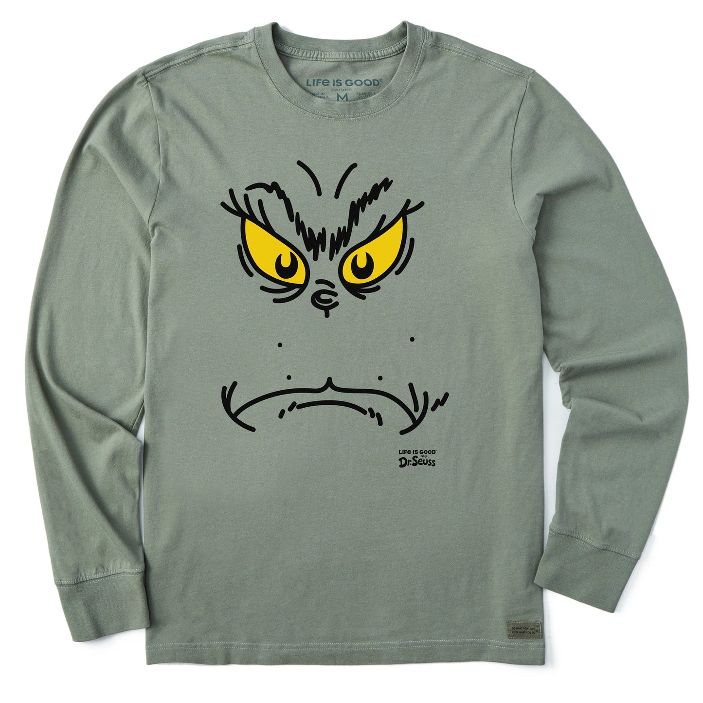 Men's Grinchy Face Long Sleeve Crusher Tee