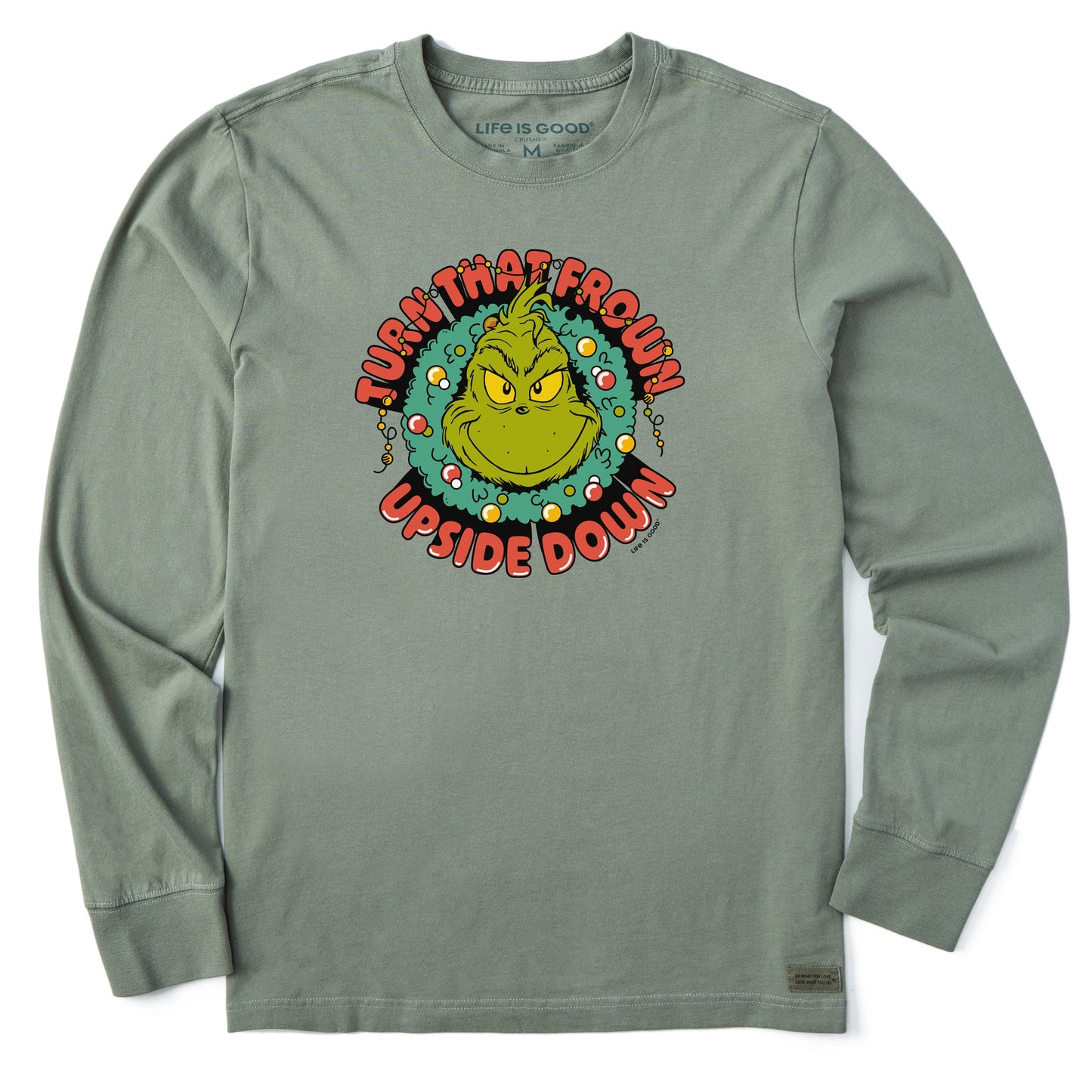 Men's Turn That Frown Upside Down Grinch Long Sleeve Crusher Tee