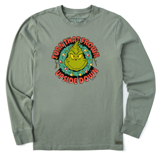 Men's Turn That Frown Upside Down Grinch Long Sleeve Crusher Tee