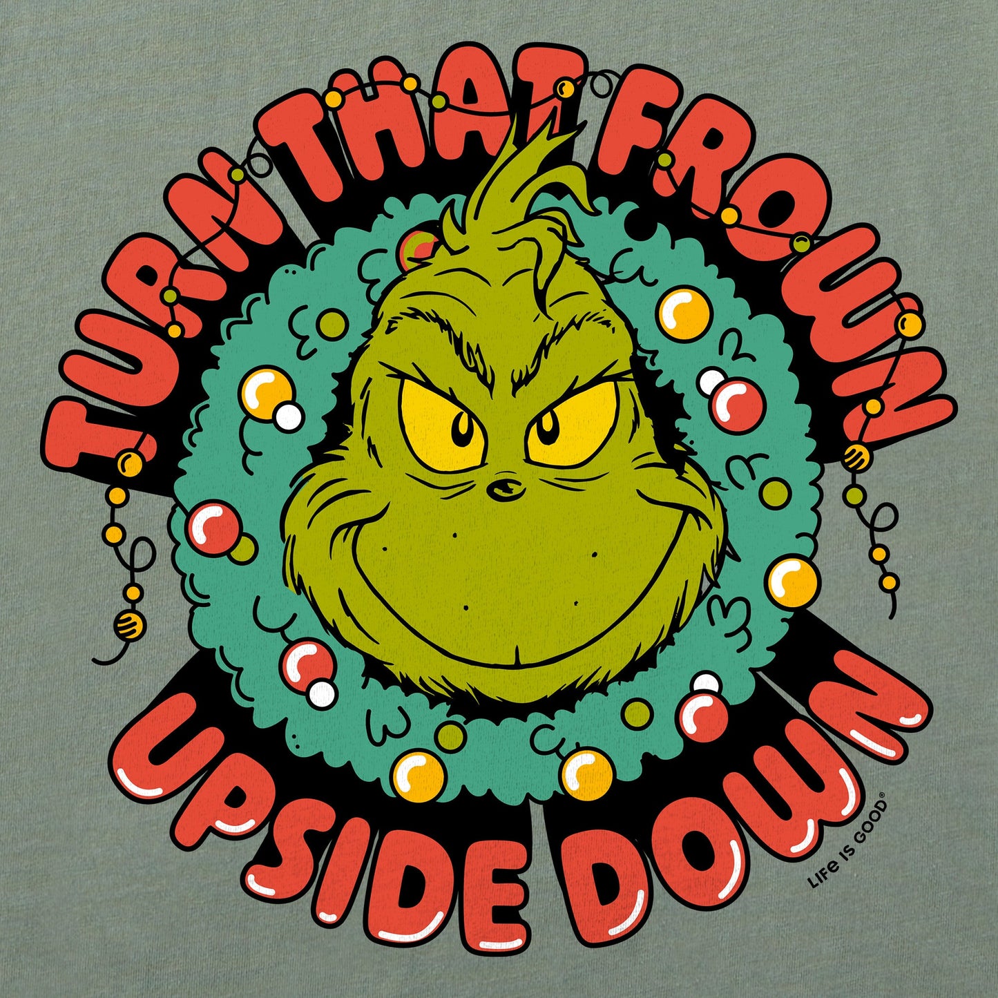 Men's Turn That Frown Upside Down Grinch Long Sleeve Crusher Tee