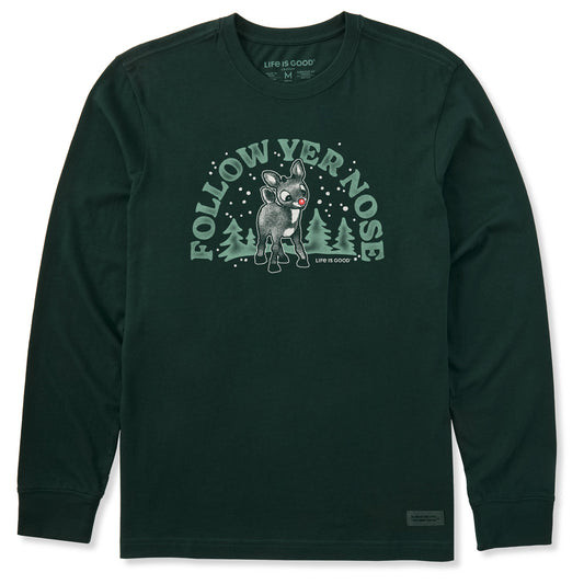 Men's Rudolph Follow Yer Nose Long Sleeve Crusher Tee