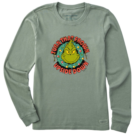 Women's Turn That Frown Upside Down Grinch Long Sleeve Crusher Tee