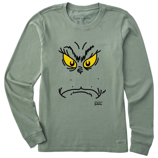 Women's Grinchy Face Long Sleeve Crusher Tee