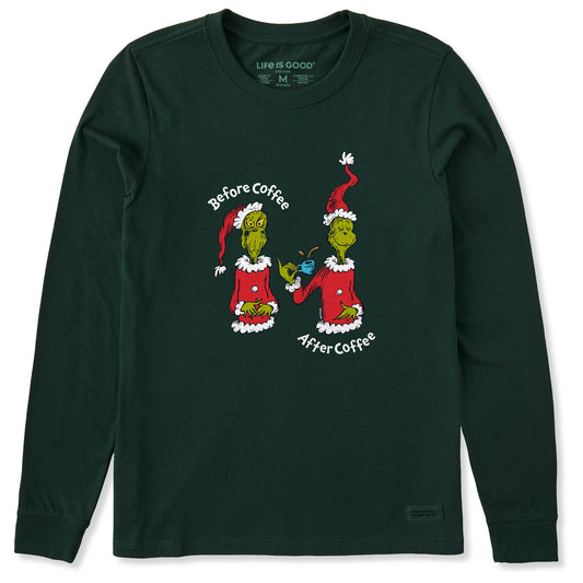 Women's Grinch Before/After Coffee Long Sleeve Crusher Tee