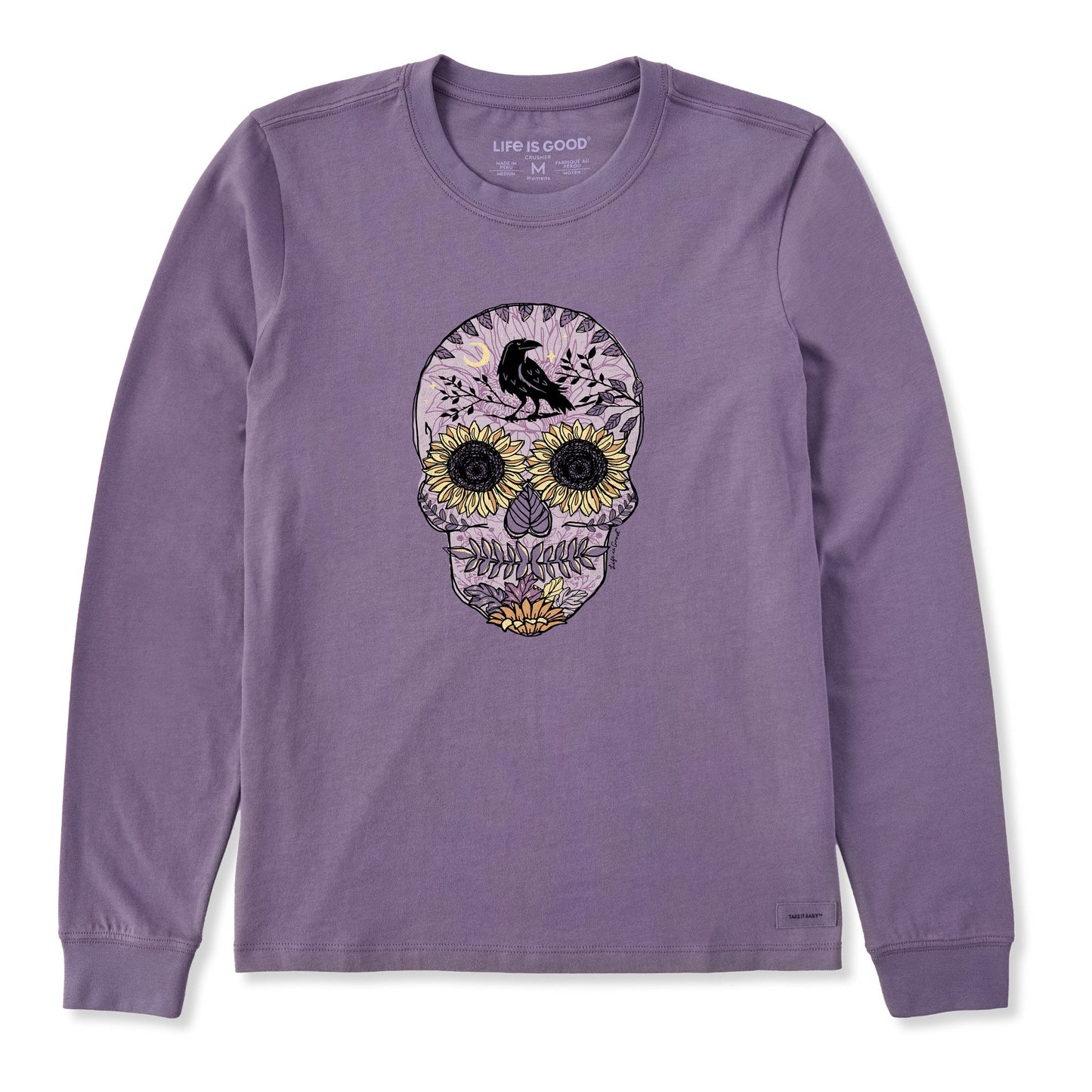 Women's Sunflower Skull Long Sleeve Crusher Tee