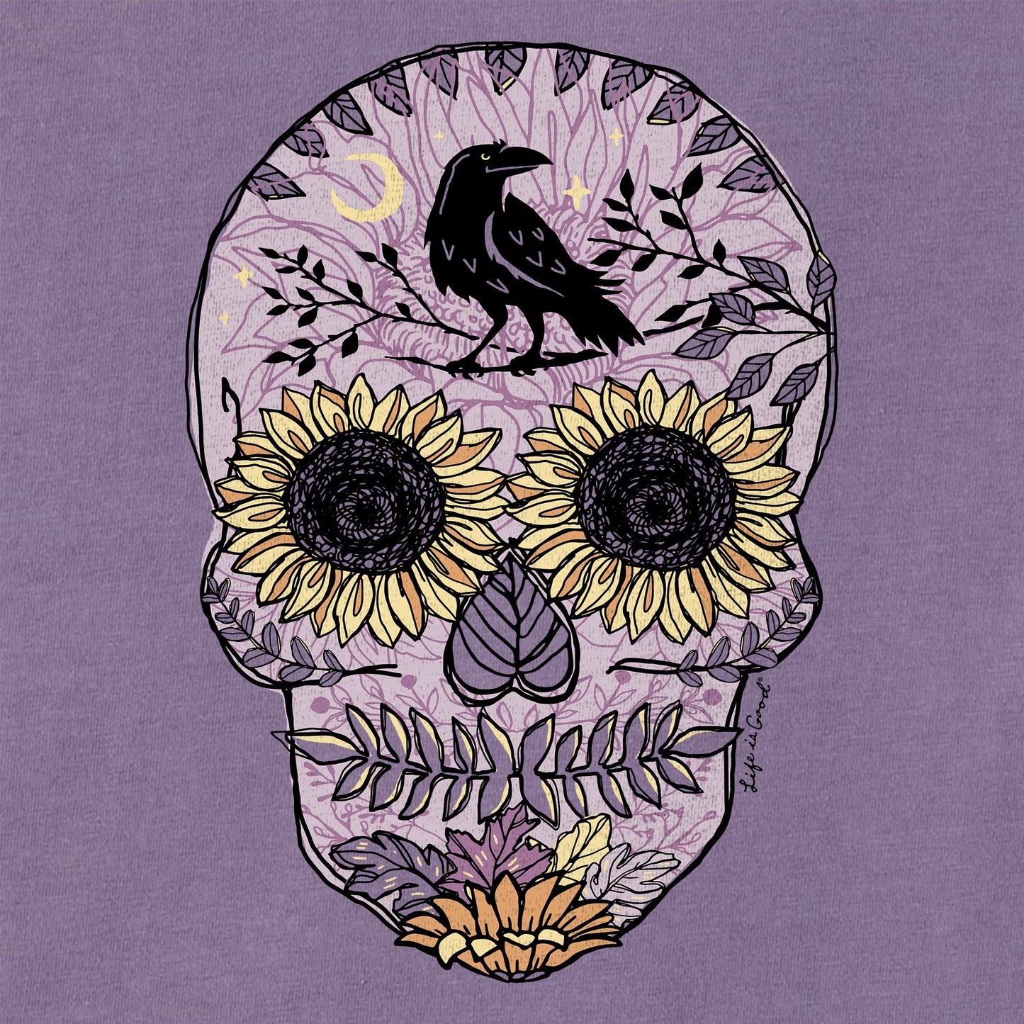 Women's Sunflower Skull Long Sleeve Crusher Tee