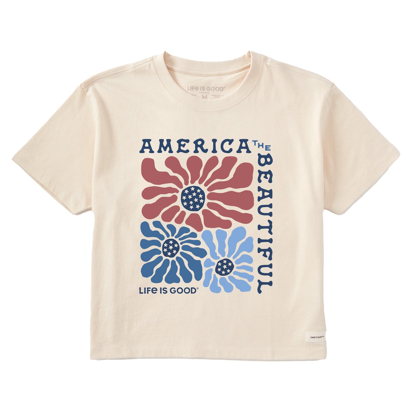 Women's America the Beautiful Flowers Short Sleeve Crusher Boxy Tee