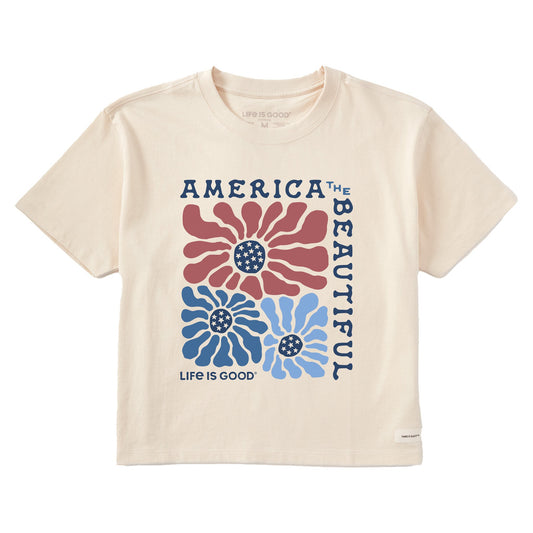 Women's America the Beautiful Flowers Short Sleeve Crusher Boxy Tee