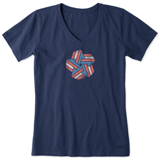 Women's Spangled Star Short Sleeve Vee