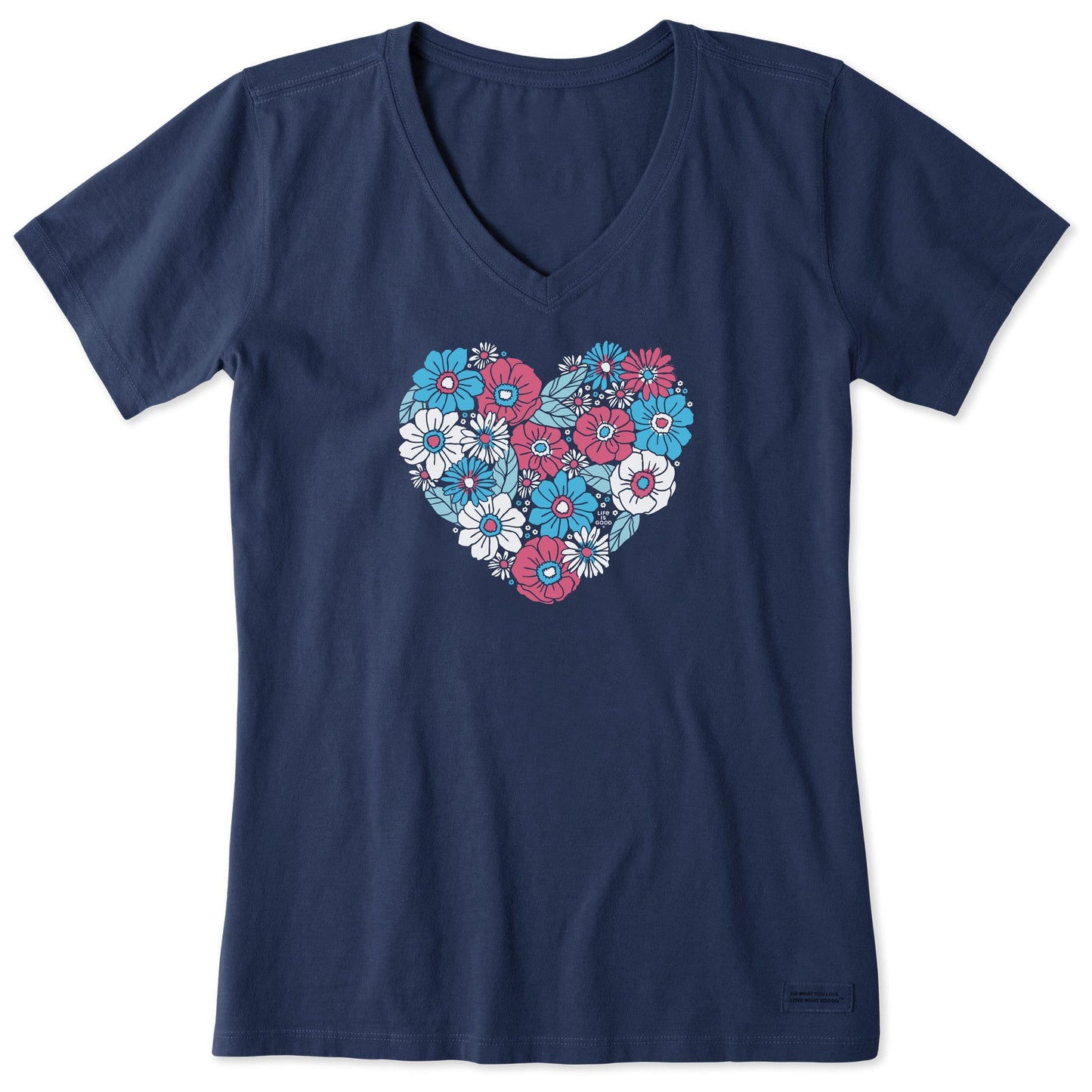 Women's American Flower Heart Short Sleeve Vee