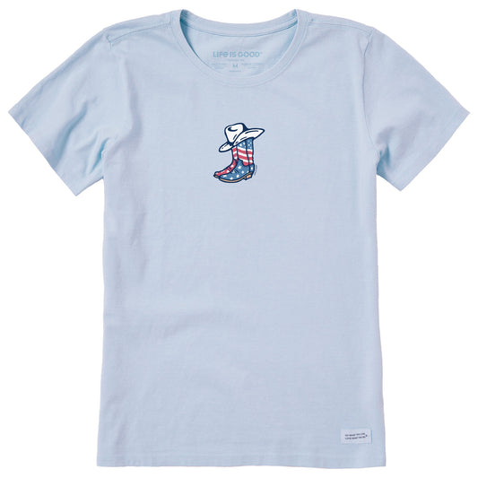 Women's USA Flag Cowboy Boots Short Sleeve Crusher Tee