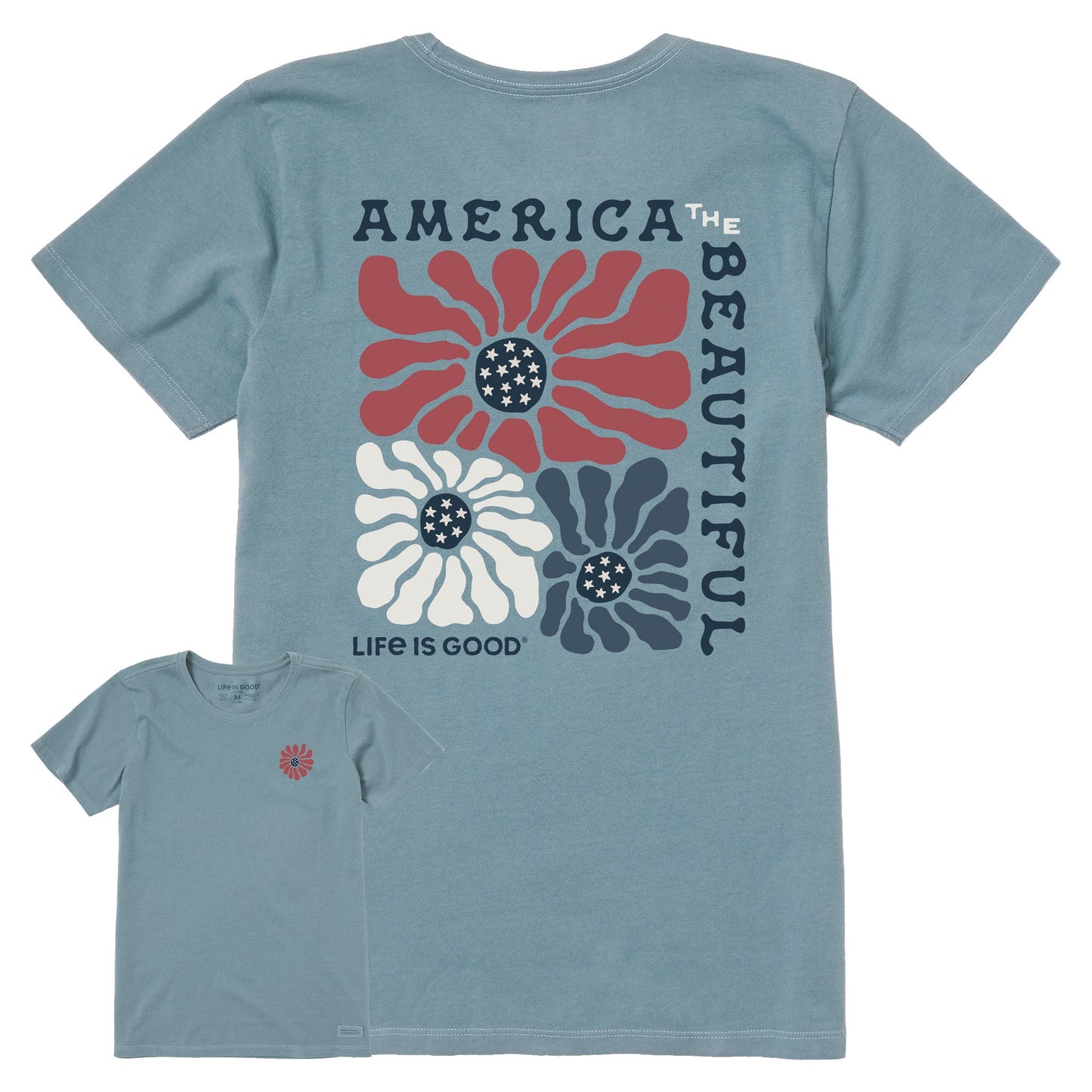 Women's America the Beautiful Flowers Short Sleeve Crusher Tee