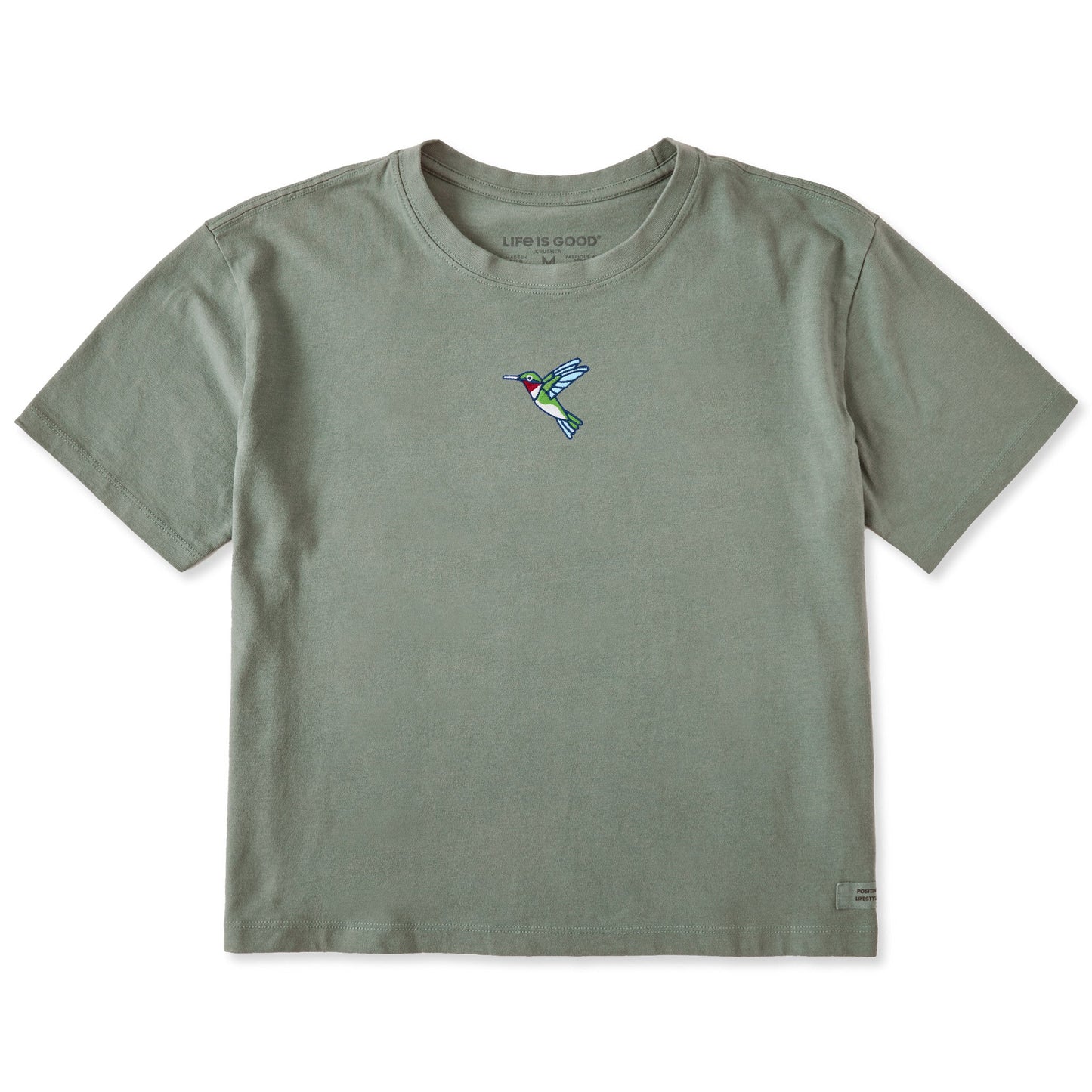 Women's Embroidered Hummingbird Short Sleeve Crusher Boxy Tee