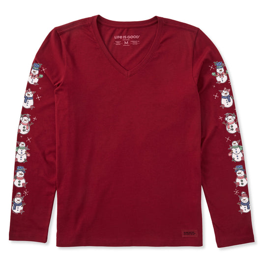 Women's Cute Snowmen Long Sleeve Crusher Vee