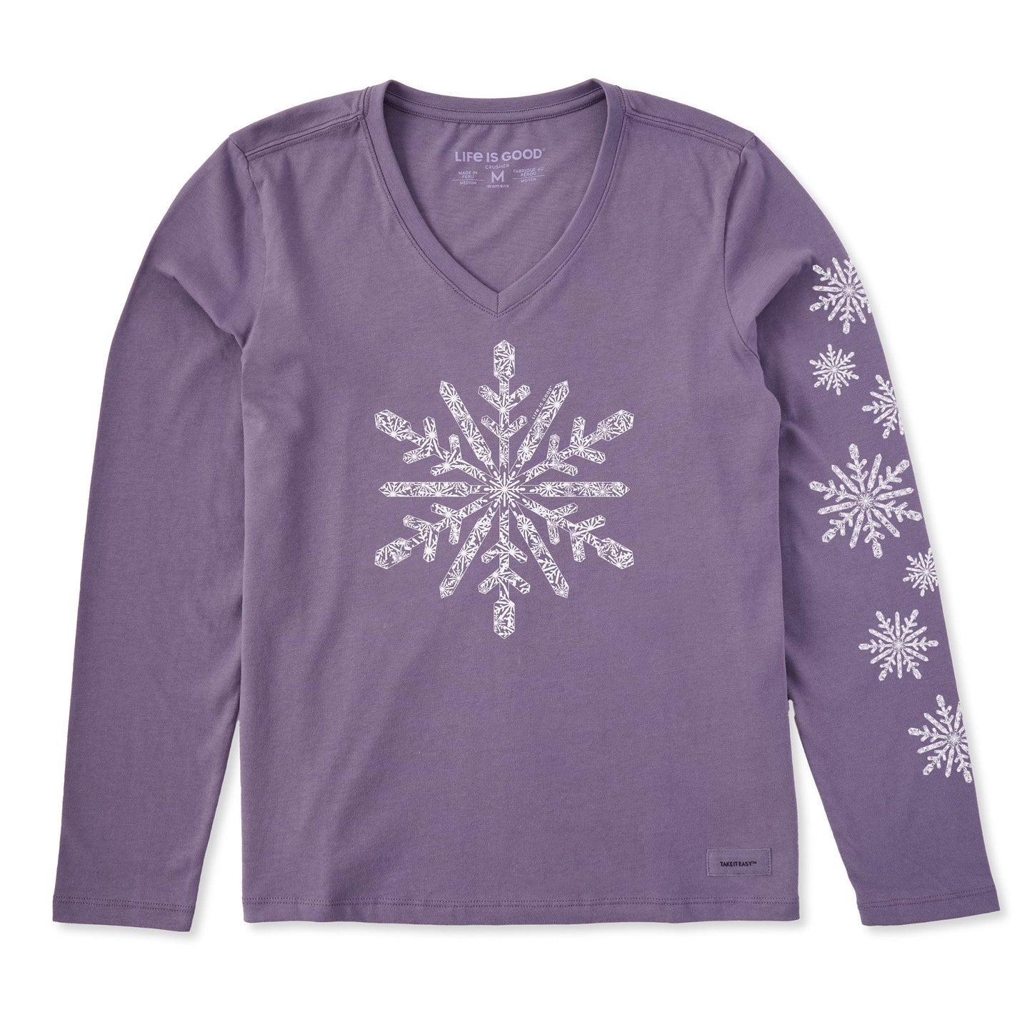 Women's Contrast Snowflake Long Sleeve Crusher Vee