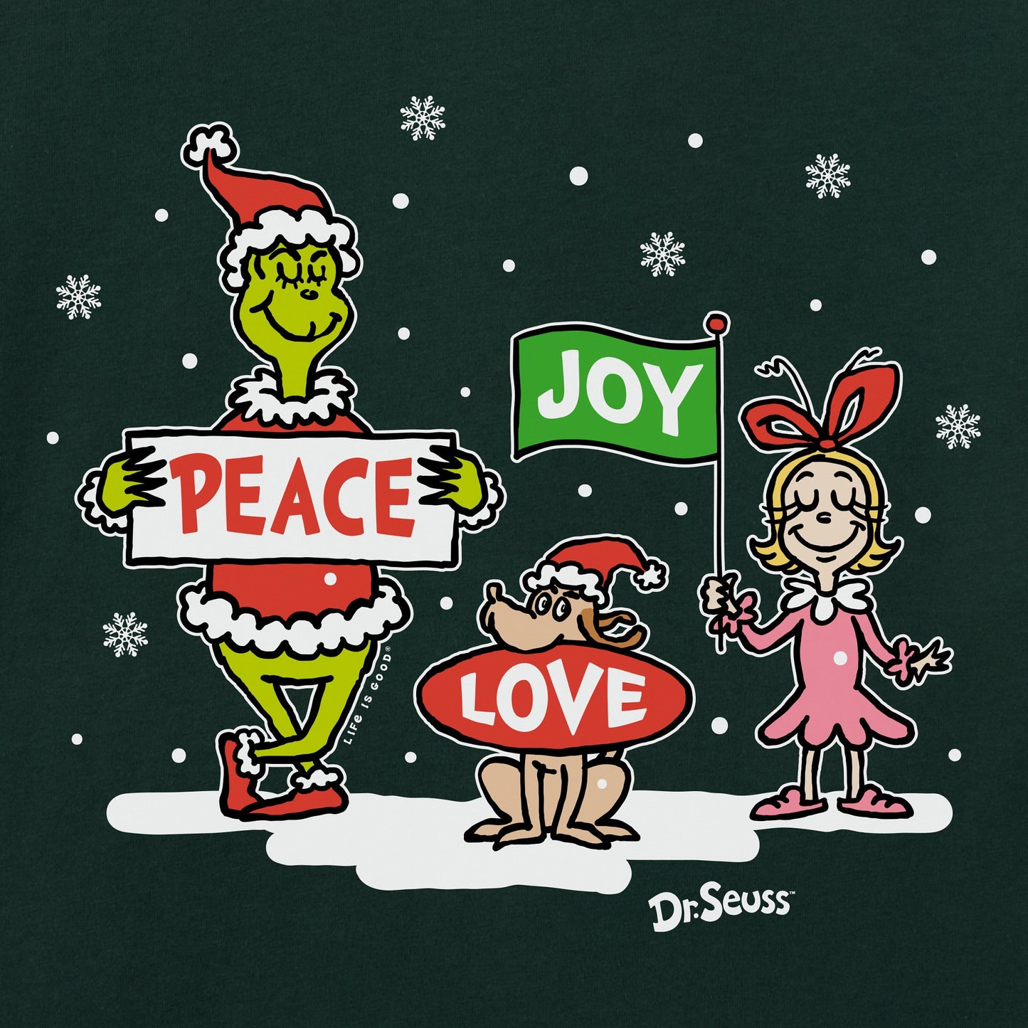 Women's Grinch Peace Love Joy Snow Long Sleeve Crusher Tee