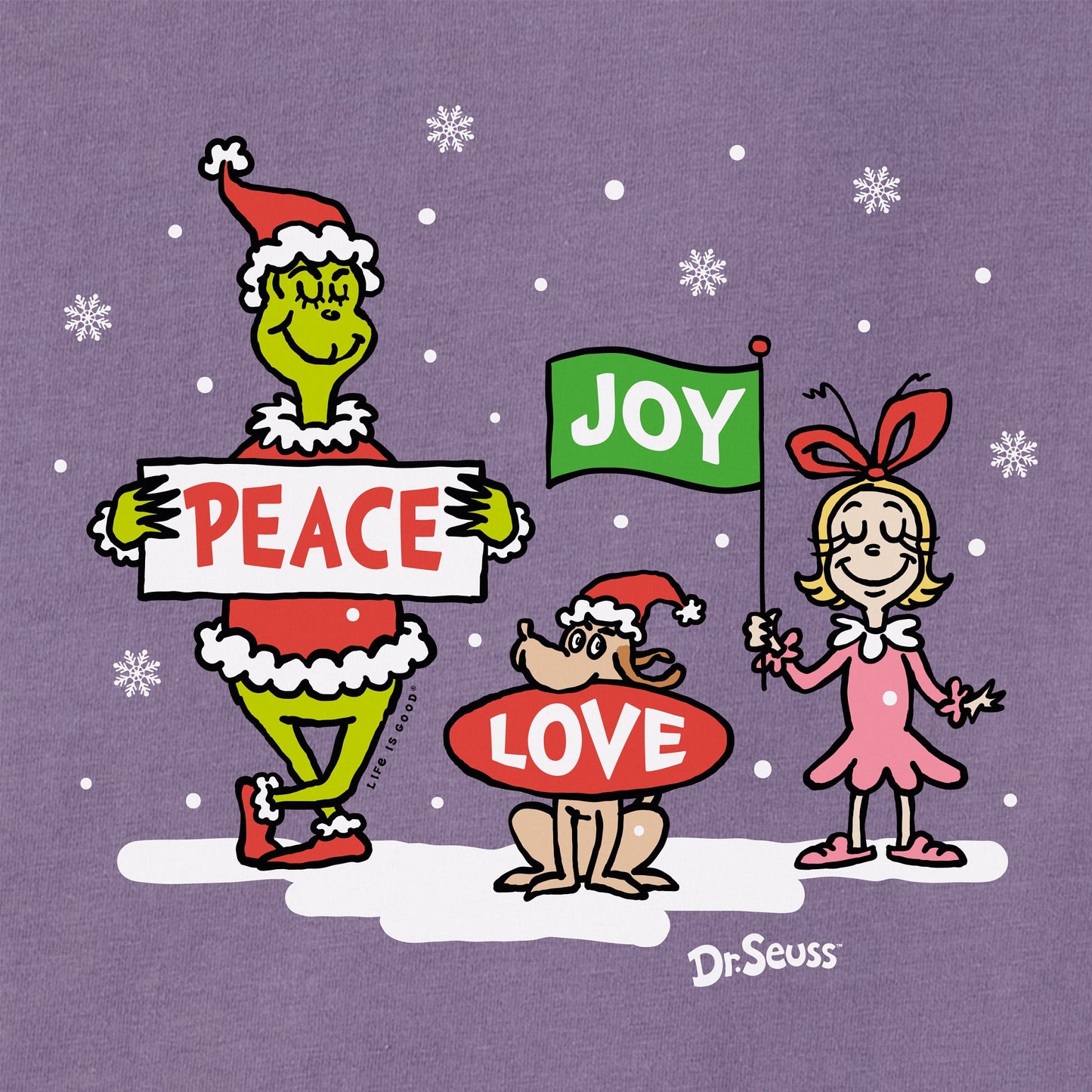 Women's Grinch Peace Love Joy Snow Long Sleeve Crusher Tee