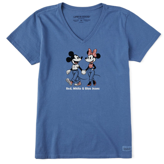 Women's Red White and Blue Jeans Short Sleeve Vee