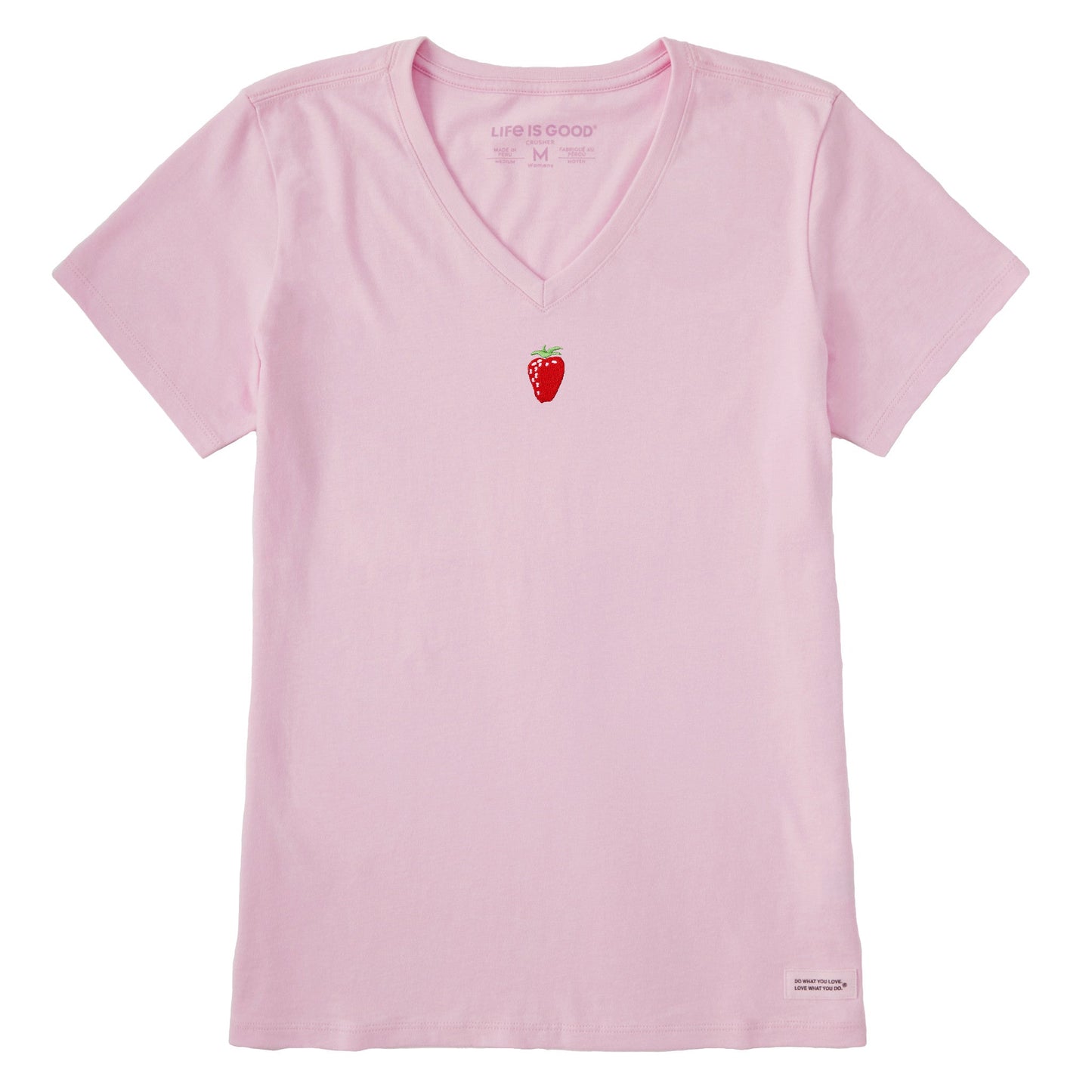 Women's Embroidered Strawberry Short Sleeve Crusher Vee