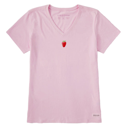 Women's Embroidered Strawberry Short Sleeve Crusher Vee