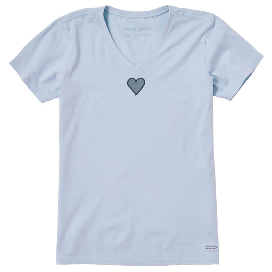 Women's Embroidered Heart Short Sleeve Crusher Vee