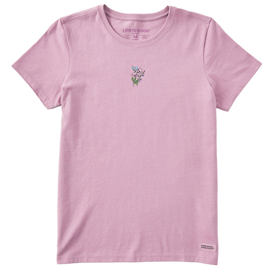 Women's Embroidered Wildflower Bouquet Short Sleeve Crusher Tee