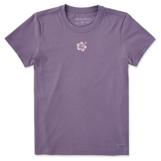 Women's Embroidered Hibiscus Short Sleeve Crusher Tee