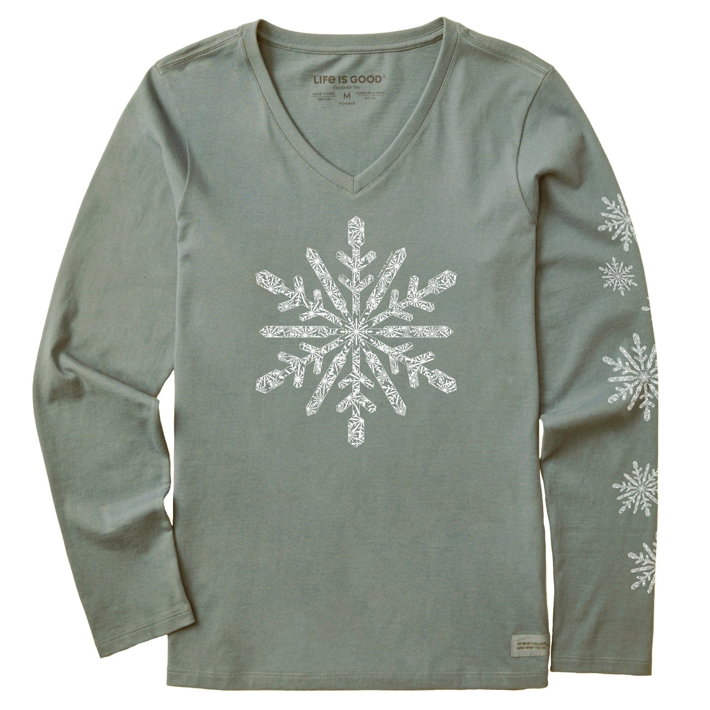 Women's Contrast Snowflake Long Sleeve Crusher Vee