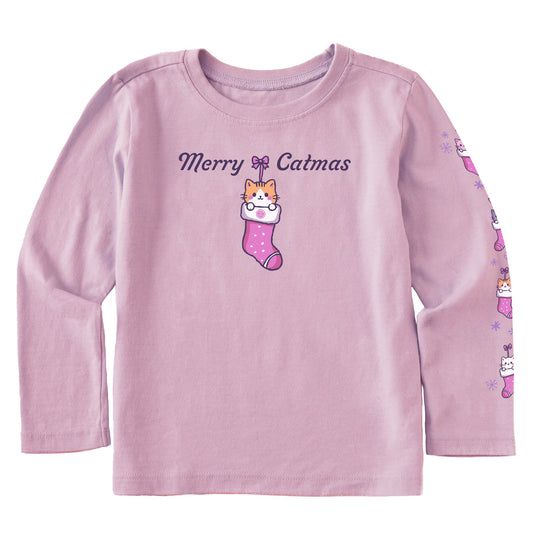 Toddler Merry Catmas Stocking Long Sleeve Crusher Tee