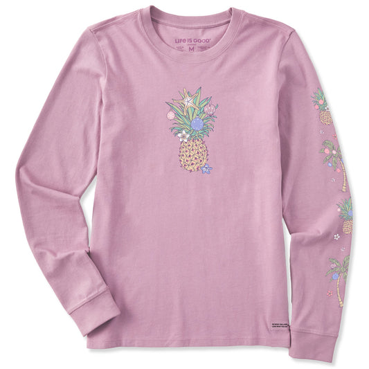 Women's Tropical Christmas Pineapple Long Sleeve Crusher Tee