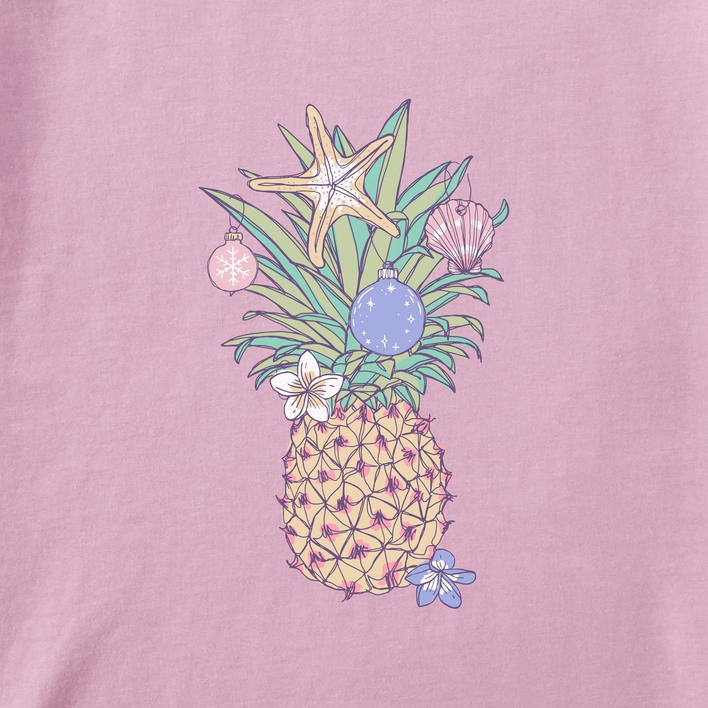 Women's Tropical Christmas Pineapple Long Sleeve Crusher Tee