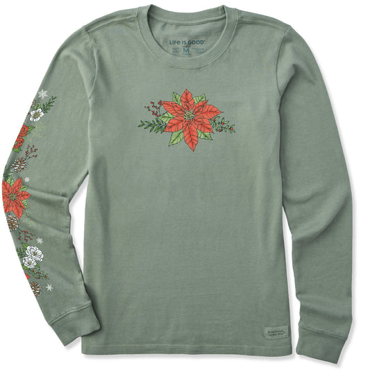 Women's Poinsettia Flowers Long Sleeve Crusher Tee