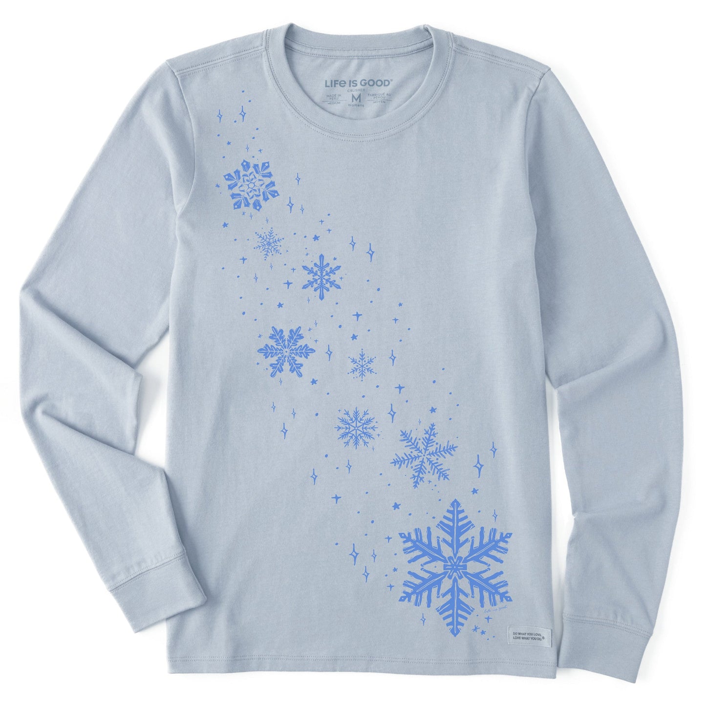 Women's Sketchy Floating Snowflakes Long Sleeve Crusher Tee