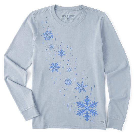 Women's Sketchy Floating Snowflakes Long Sleeve Crusher Tee