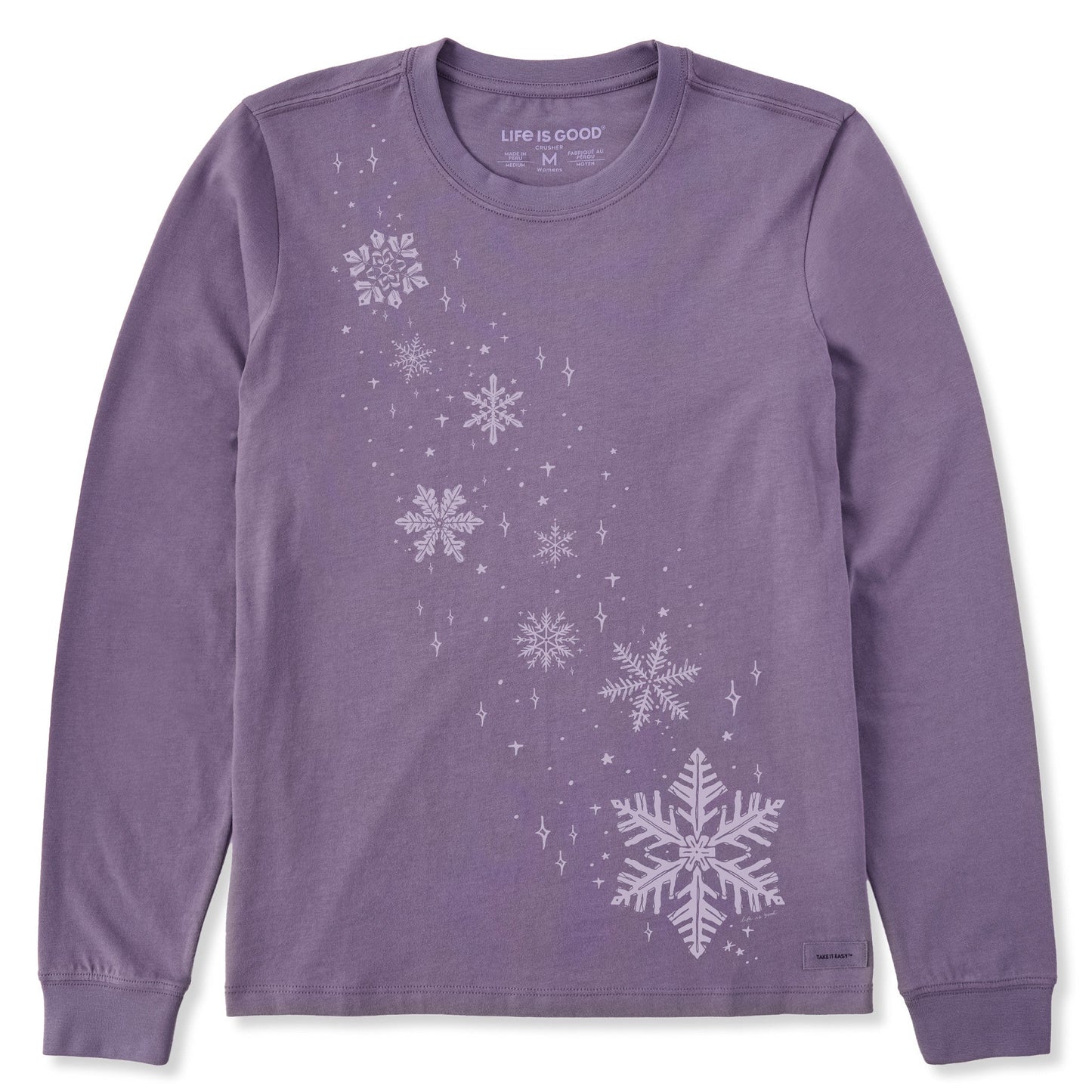 Women's Sketchy Floating Snowflakes Long Sleeve Crusher Tee
