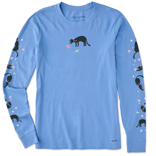 Women's Naughty Christmas Kitty Long Sleeve Crusher Tee