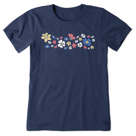 Women's Spring Wildflowers Pattern Short Sleeve Crusher Tee