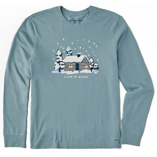 Men's Snowy Cabin in the Woods Long Sleeve Crusher Tee