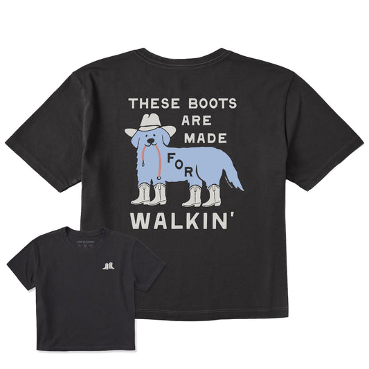 Women's These Boots are Made for Walkin Dog Short Sleeve Crusher Boxy Tee