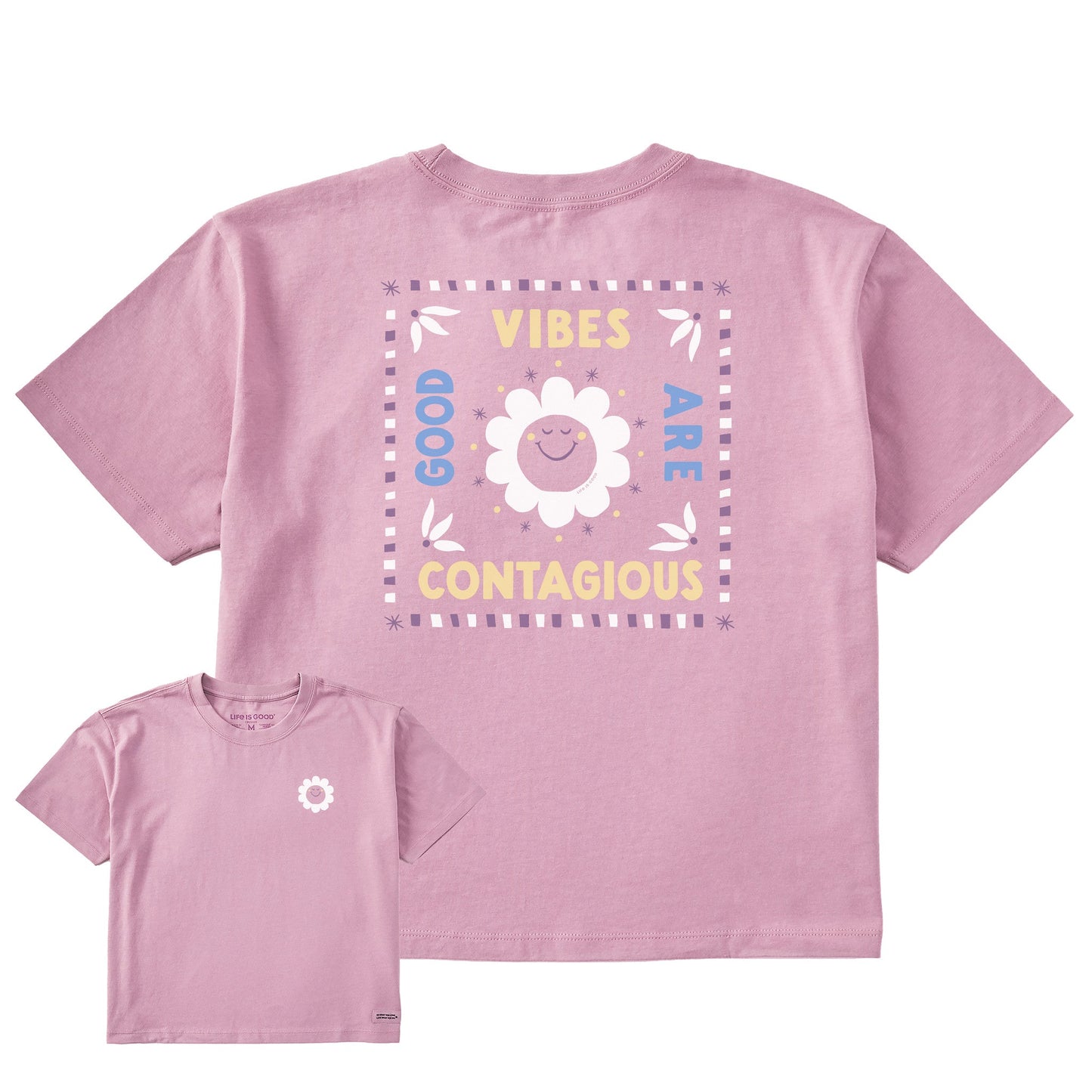 Women's Good Vibes are Contagious Sun Short Sleeve Crusher Boxy Tee