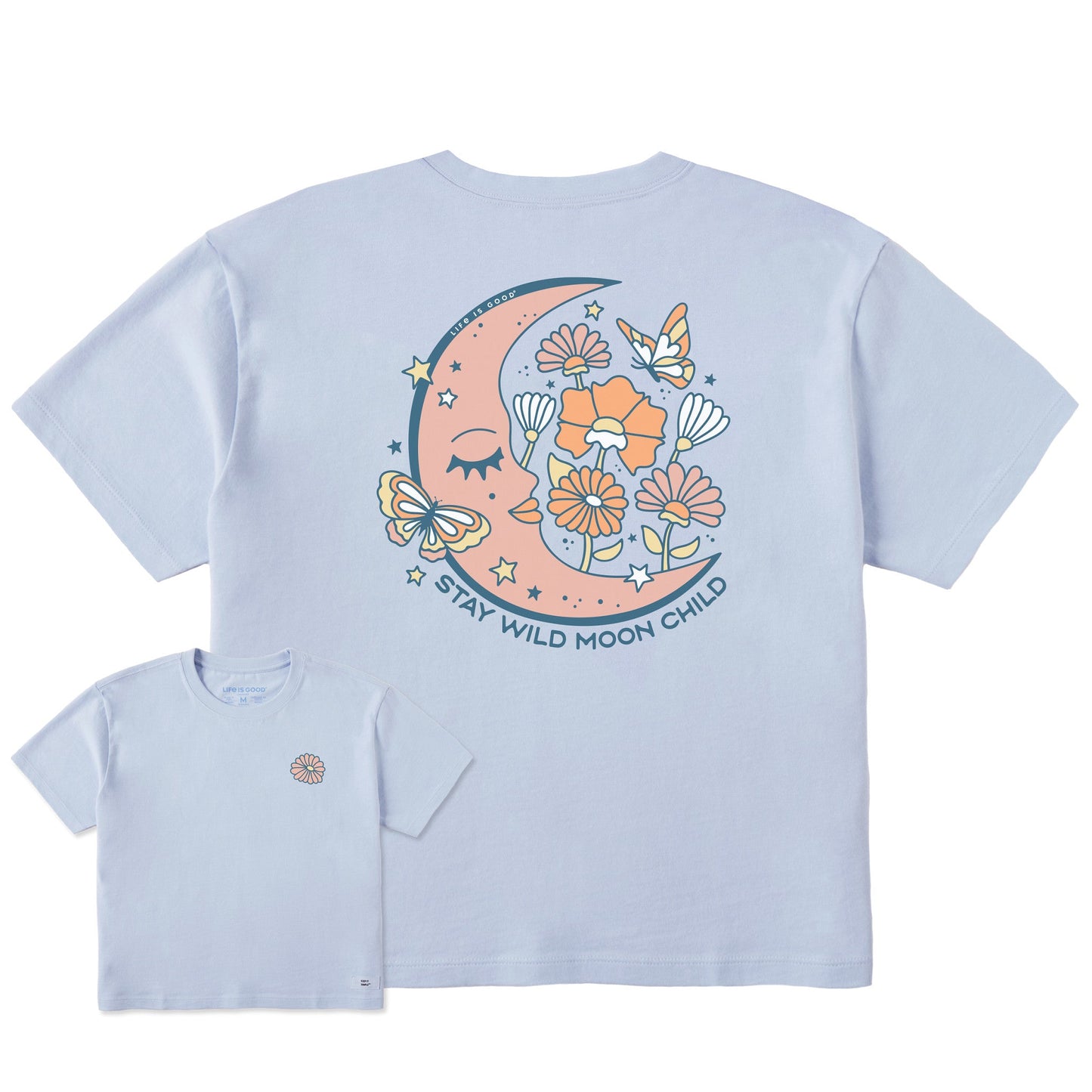 Women's Stay Wild Moon Child Flowers Short Sleeve Crusher Boxy Tee