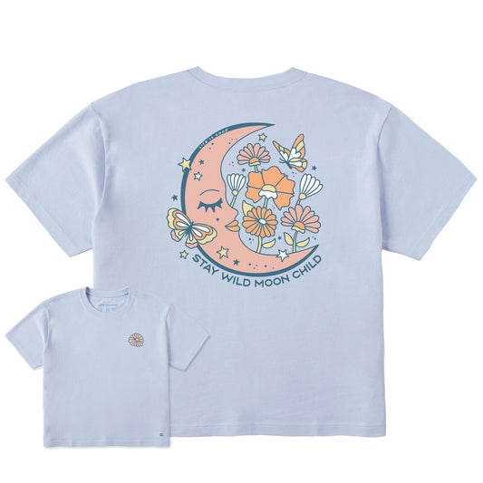 Women's Stay Wild Moon Child Flowers Short Sleeve Crusher Boxy Tee