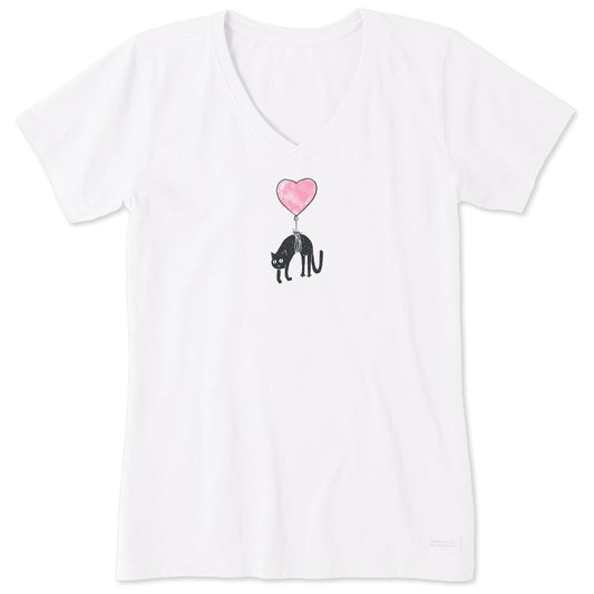 Women's Floating Kitty Balloon Short Sleeve Vee