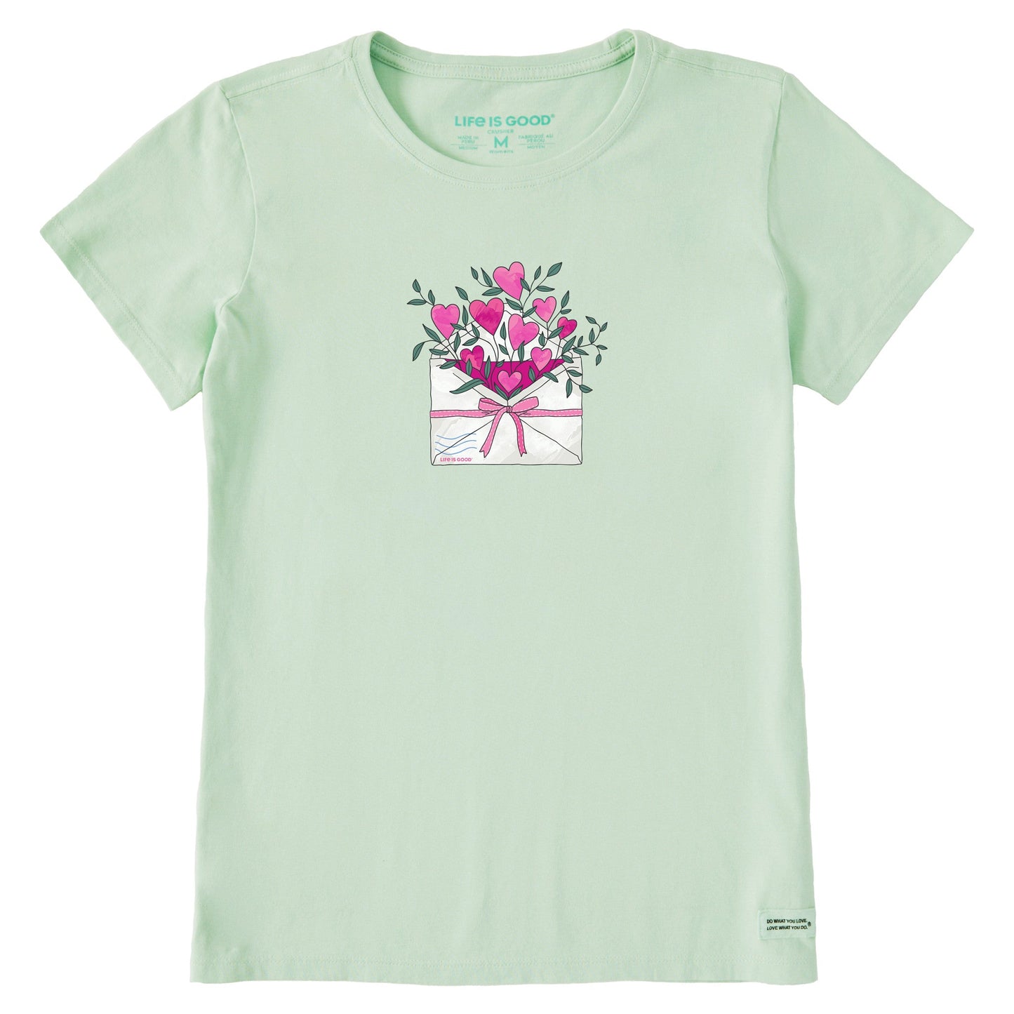 Women's Envelope Heart Flowers Short Sleeve Crusher Tee
