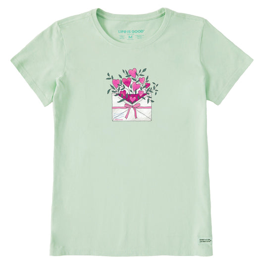 Women's Envelope Heart Flowers Short Sleeve Crusher Tee