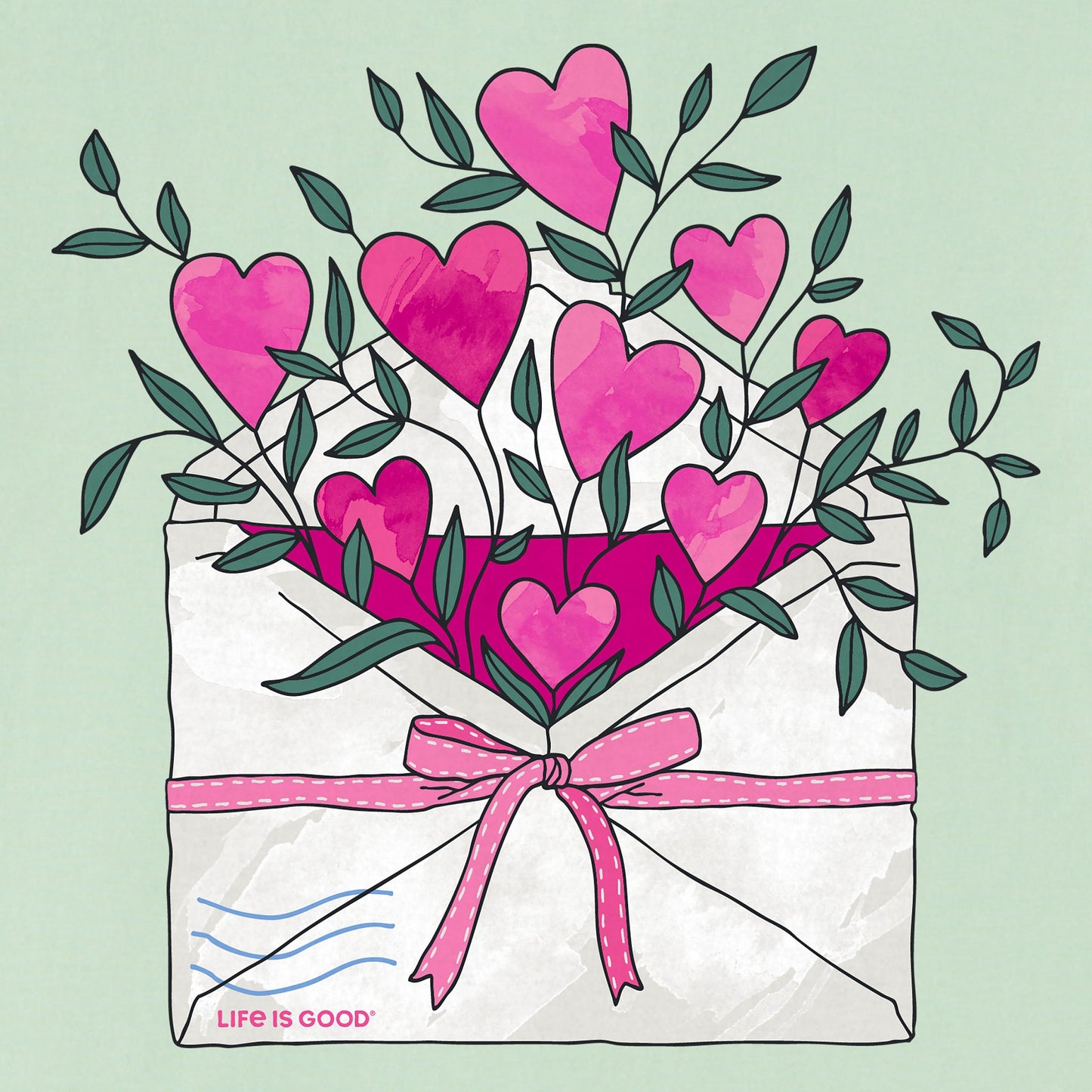 Women's Envelope Heart Flowers Short Sleeve Crusher Tee