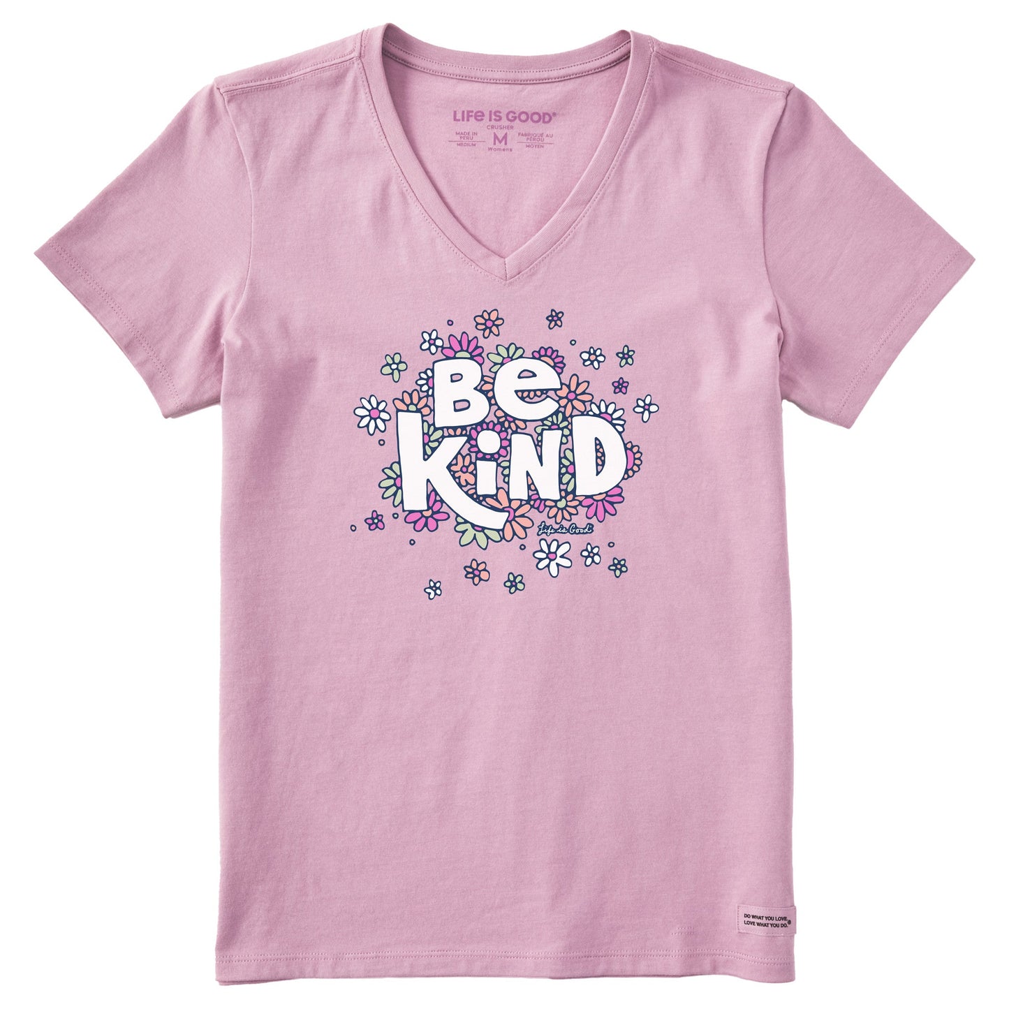 Women's Be Kind Flower Lines Short Sleeve Vee