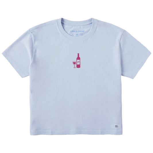 Women's Wine with Glass Short Sleeve Crusher Boxy Tee
