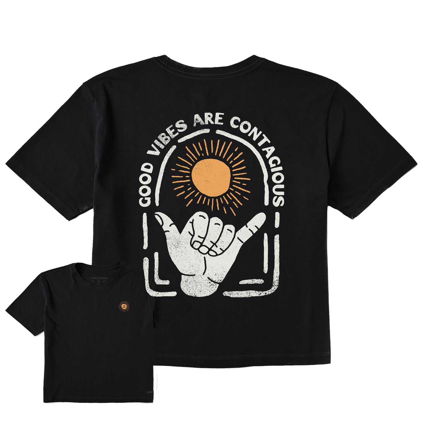 Women's Good Vibes are Contagious Hang Loose Short Sleeve Crusher Boxy Tee